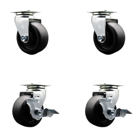 Service Caster 4 Inch Glass Filled Nylon Swivel Caster Set with Roller Bearings 2 Brakes SCC SCC-20S420-GFNR-2-TLB-2